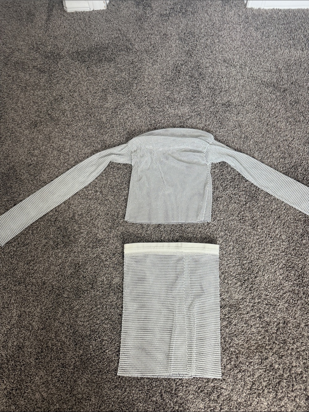 Two-Piece White Mesh Long Sleeve Top and Skirt Set